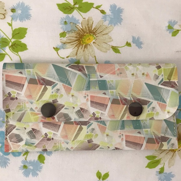 Handmade Colorful Geometric Pattern Leather Wallet - Picture 2 of 5